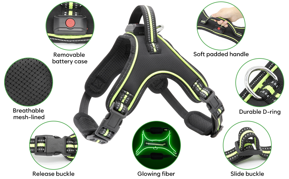 Світлодіодне обіднє світловідбиваючий нашийник для собак з ручкою, перезаряджається, для безпеки вночі, середніх та маленьких собак (L, Зелений)