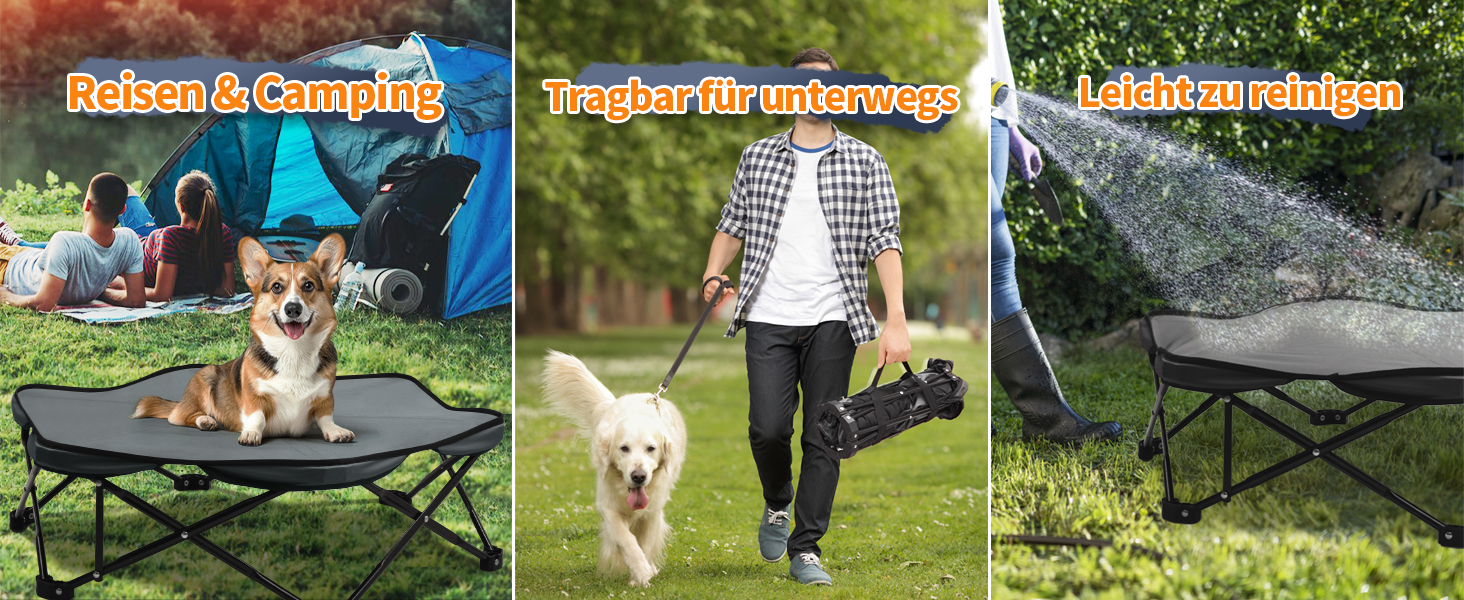 Шестигранне лежанка для собак, складана, з піднятим каркасом та знімним подушкою, портативна, водовідштовхувальна, для маленьких собак, для дому та вулиці, кемпінгу, подорожей, сірого кольору