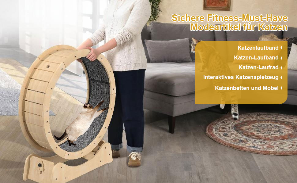 Лялькове колесо для котів WUDLEP - велике колесо для дому з покриттям, для фітнесу та схуднення (натуральний колір дерева)