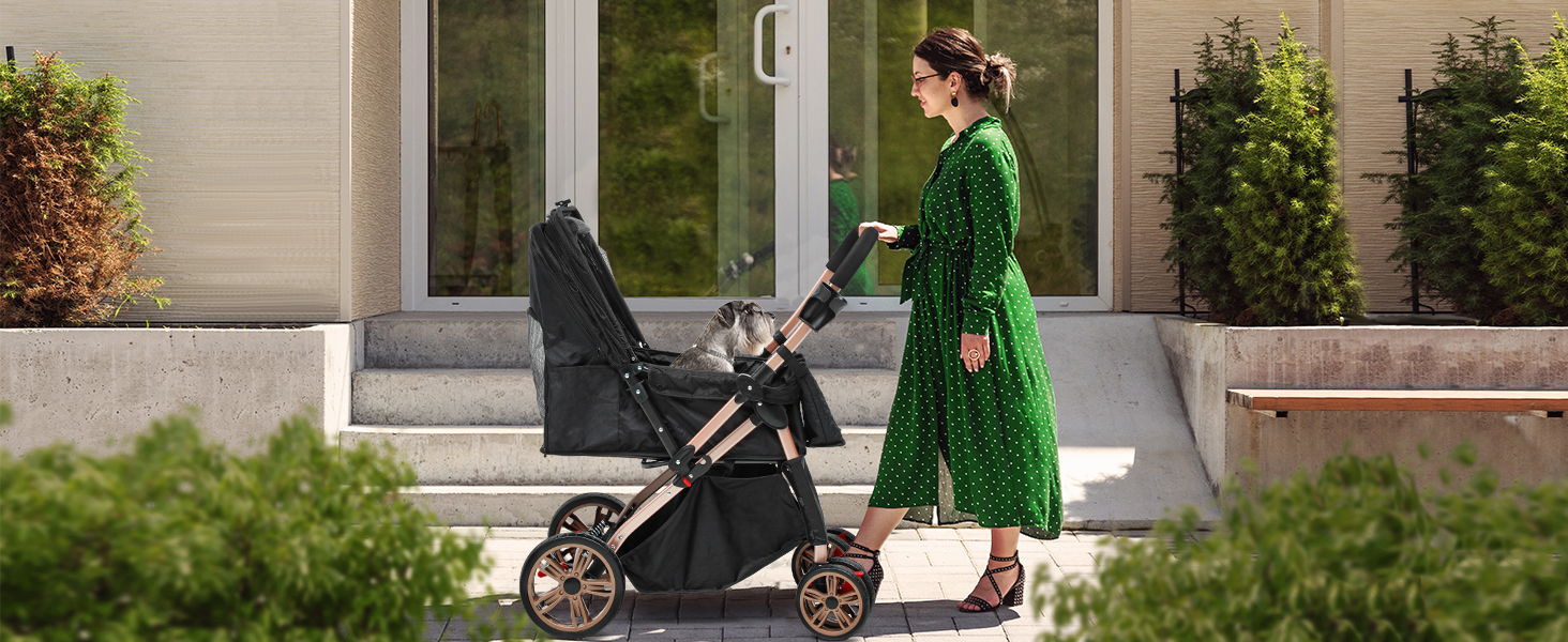 Візок для собак та котів YITAHOME, чорний, до 22 кг, складна конструкція, з сумкою, подушкою, сітковими вікнами та кошиком для зберігання