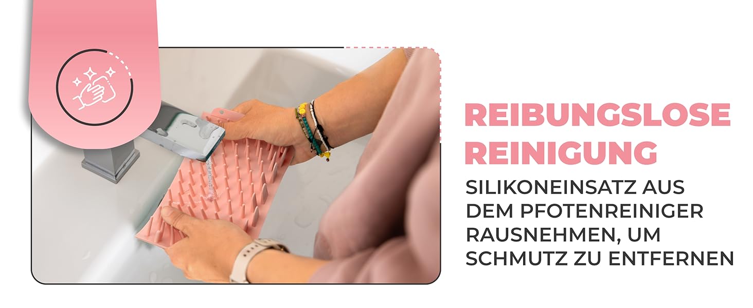 Очисник для лап тварин Maggie & Cooper (розмір S, колір: рожевий) | чисті лапки | з мікрофібровим рушником | 2 розміри | придатний для миття в посудомийній машині | м'які щітки