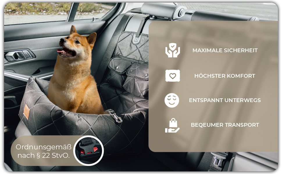 Автокрісло для собак середнього розміру Fell&bell, чорного кольору | 2-в-1, зручне та стильне, для подорожей