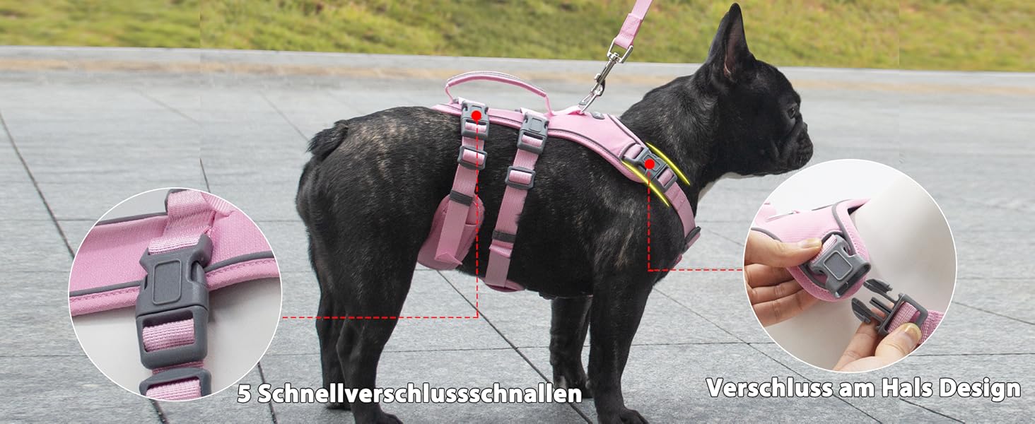 Нашийник для собак Wuffley з повідком, безпечний нашийник від вислизання, анти-тяговий нашийник з ручкою та світловідбиваючими елементами, легкий, регульований нашийник для середніх собак (рожевий, XS) Дуже маленький рожевий