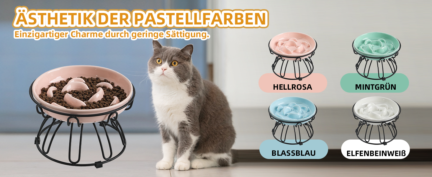 Підвищена годівниця для котів Anti Schling Napf - керамічна миска з антиковзним металевим підставкою, серія Pastel, повільне годування, інтерактивна лабіринтова годівниця, м'ятно-зелений колір