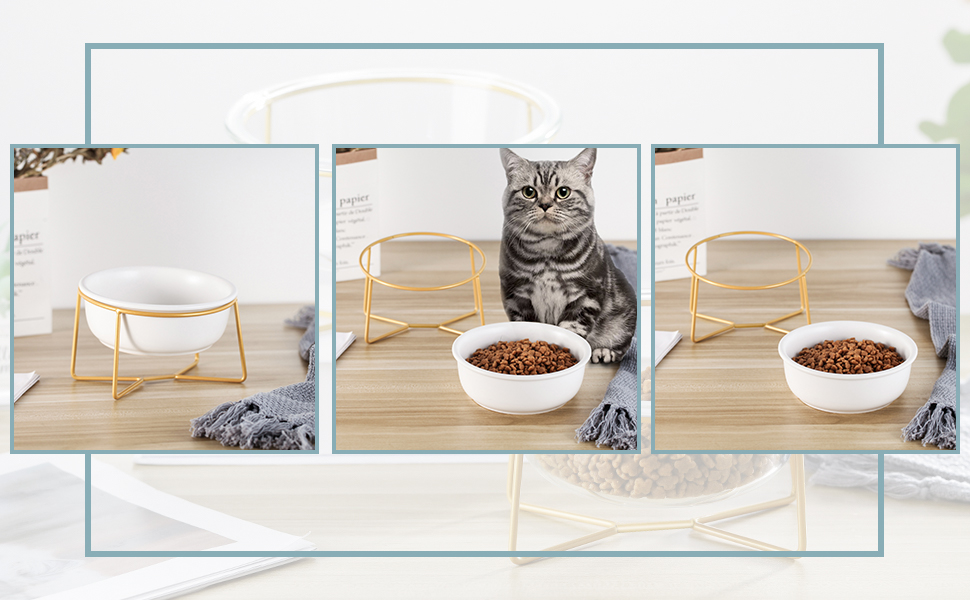 Підвищений набір мисок для собак та котів з підставкою - 2 шт. по 480 мл, кераміка, білий