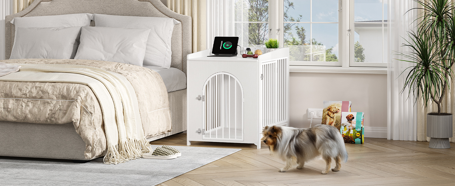 Сучасна собача будка Hzuaneri з USB та розеткою, 2 двері, 90x63x79 см, біла