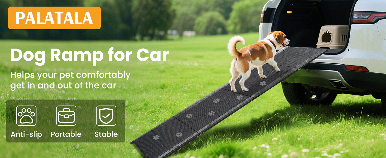 Рампа для собак, складана, 160 x 44 см. Зі слизькою поверхнею. Для середніх та великих собак, підходить для авто, SUV, вантажівок, ліжок, диванів та сходинок