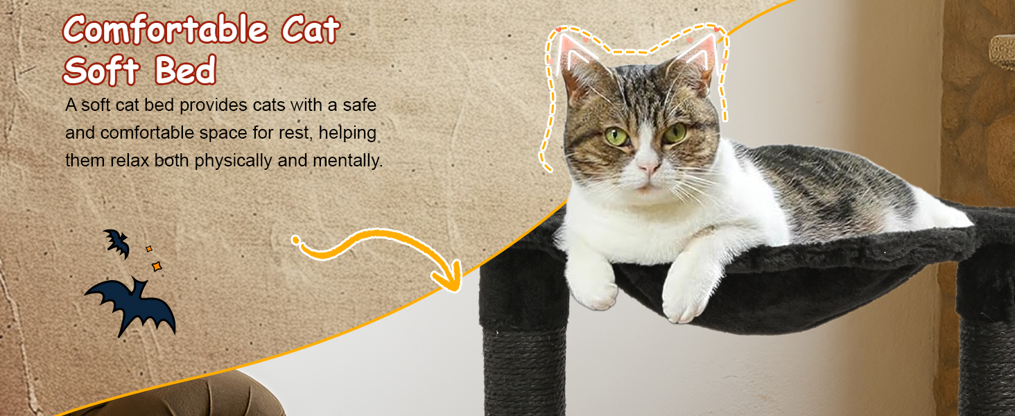 BYBYME Готичний кігтеточка для Хелловіну, 84.5 см, стійкий комплекс для котів з ліжком, будиночком, гамаком, кігтеточками з сизалю, багатофункціональна котяча іграшка (Чорний/Червоний), підлоговий, 96.5 см