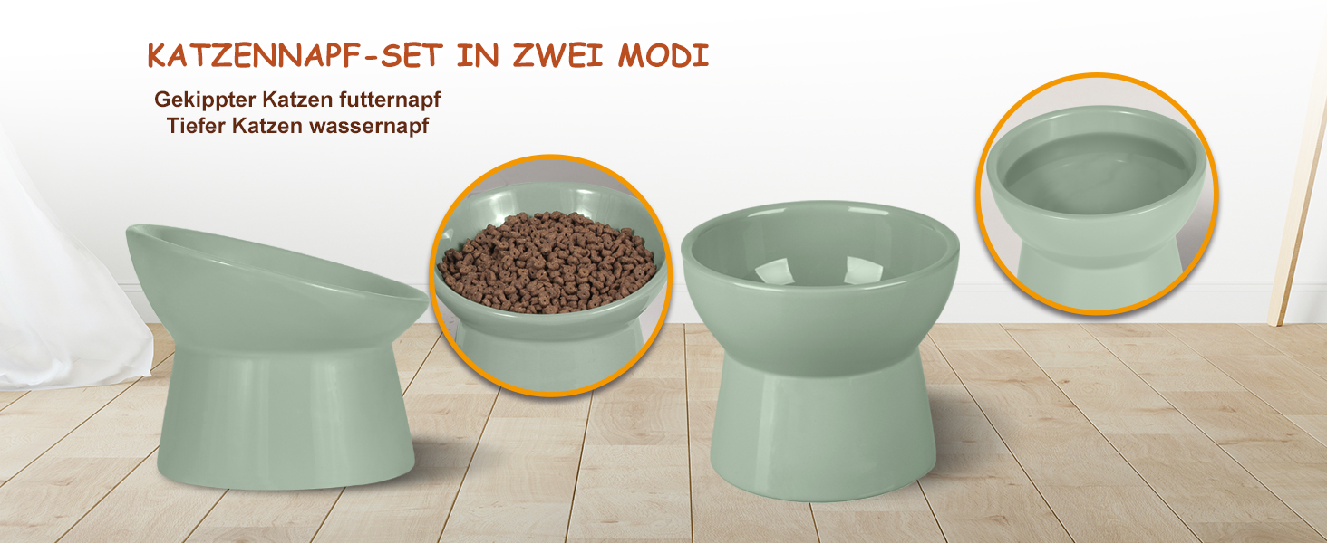 Набір мисок для котів з підняттям, кераміка, 3 шт. з антиковзною підкладкою, великі миски для їжі та води, білий