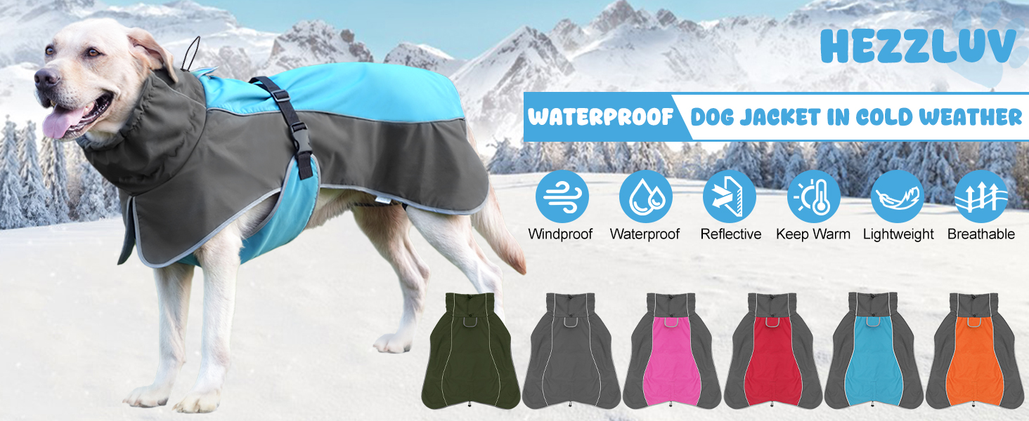 Водонепроникна куртка для собак, світловідбиваюча, вітронепроникна, тепла зимова куртка з м'яким флісовим підкладкою для маленьких та великих собак, для активного відпочинку на природі, кемпінгу та походів у холодну погоду, блакитна, XL (довжина спини: 60 см)