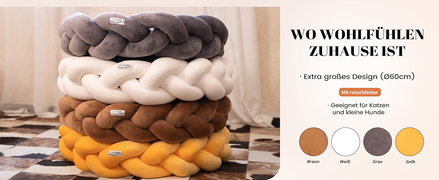 Катячий дім CheerPals 60см: зручна плетена лежанка для котів та маленьких собак, білий колір