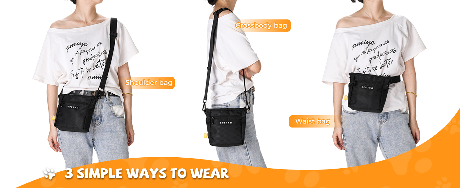 Чорна сумка для ласощів для собак великого об'єму з регульованим ремінцем та міцним магнітним закриттям