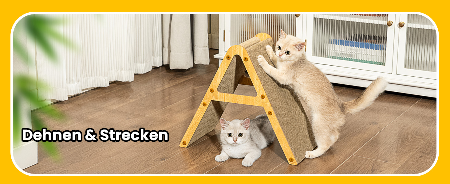 Котячий когтетоп з коробкою та 4 змінними шарами когтешорсткого матеріалу - великі когтетопи з міцного гофрокартону, двосторонні когтешорстки з наклейками DIY - місце для відпочинку котів у квартирі, захист меблів (великий, у формі трикутника)