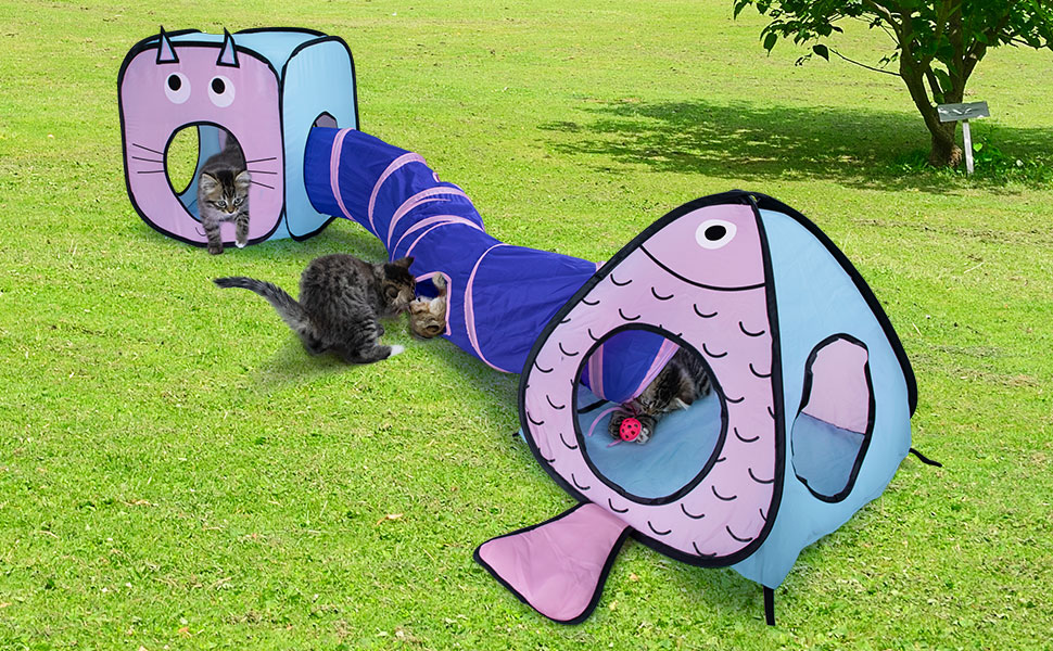 Туннель для котів, іграшка-труба, складаний тунель для кошенят, цуценят, кроликів. 3 шт. блакитний