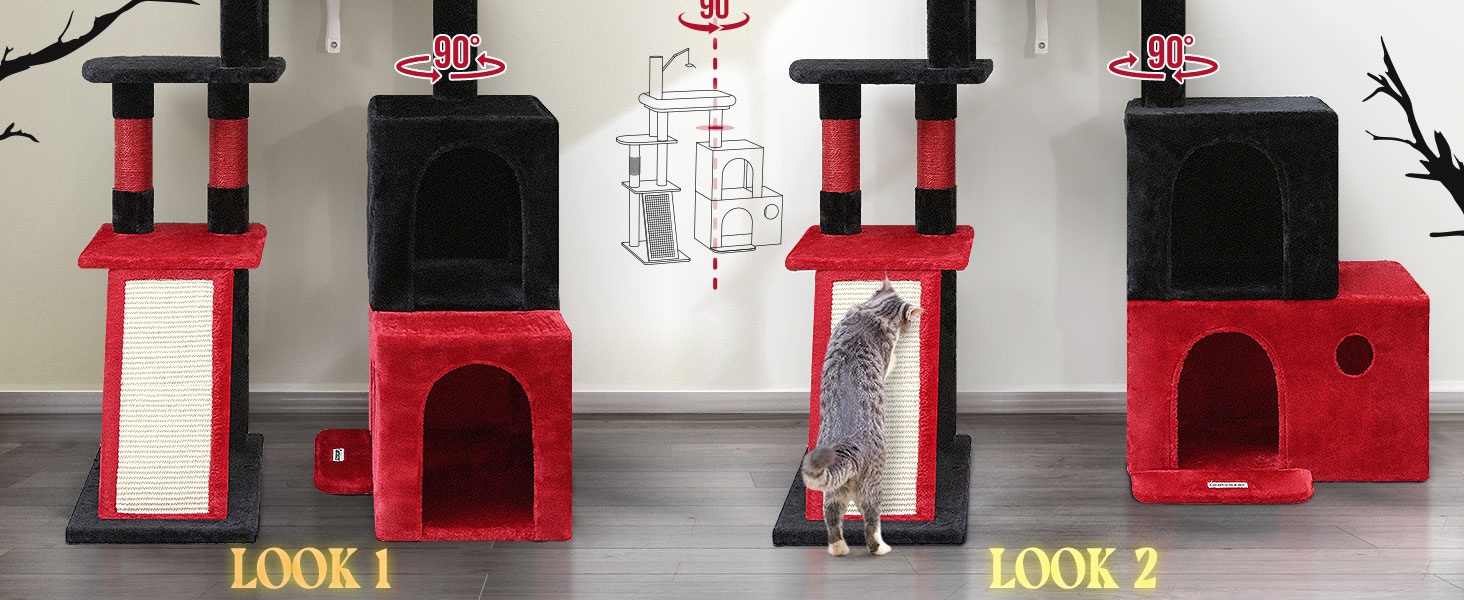 Драбина для котів Globlazer XL, готичний дизайн: 2 будиночки, велика база, обертова платформа, сизаль, іграшки, для дорослих котів