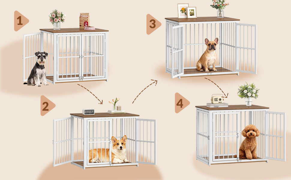 Будиночок для собак 100 см, дерев'яна клітка для дому з 3 дверцями (100x60x70 см), вінтажний коричнево-білий, для середніх та великих порід