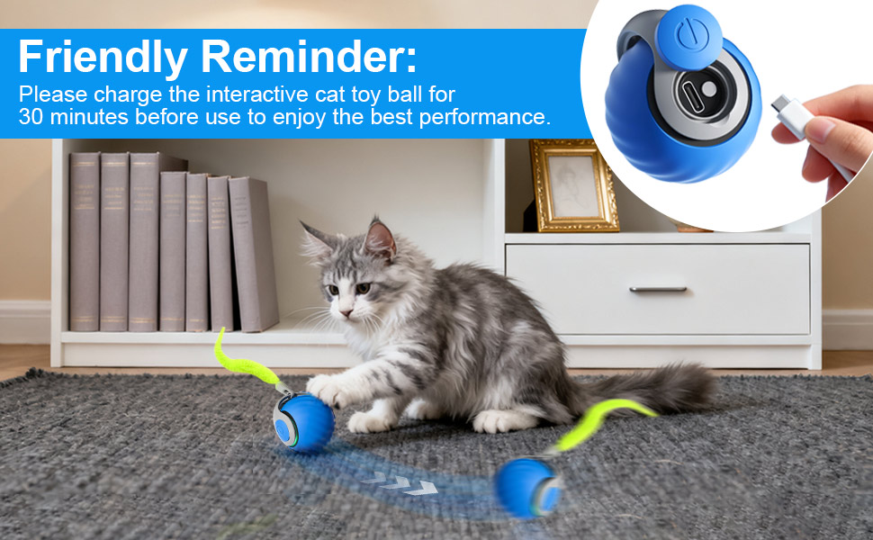 Інтерактивна іграшка для котів - м'ячик з федерцем, перезаряджається, 2 режими, автоматичний, для дому, самостійної розваги (Помаранчевий) (1 x Синій)