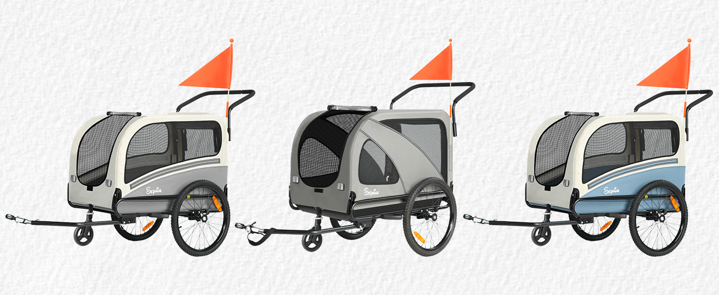 SEPNINE® Причіп для собак XXL 2-в-1 - велосипедний причіп для собак з дахом, відбивачами та штовхачем, до 50 кг, блакитно-білий