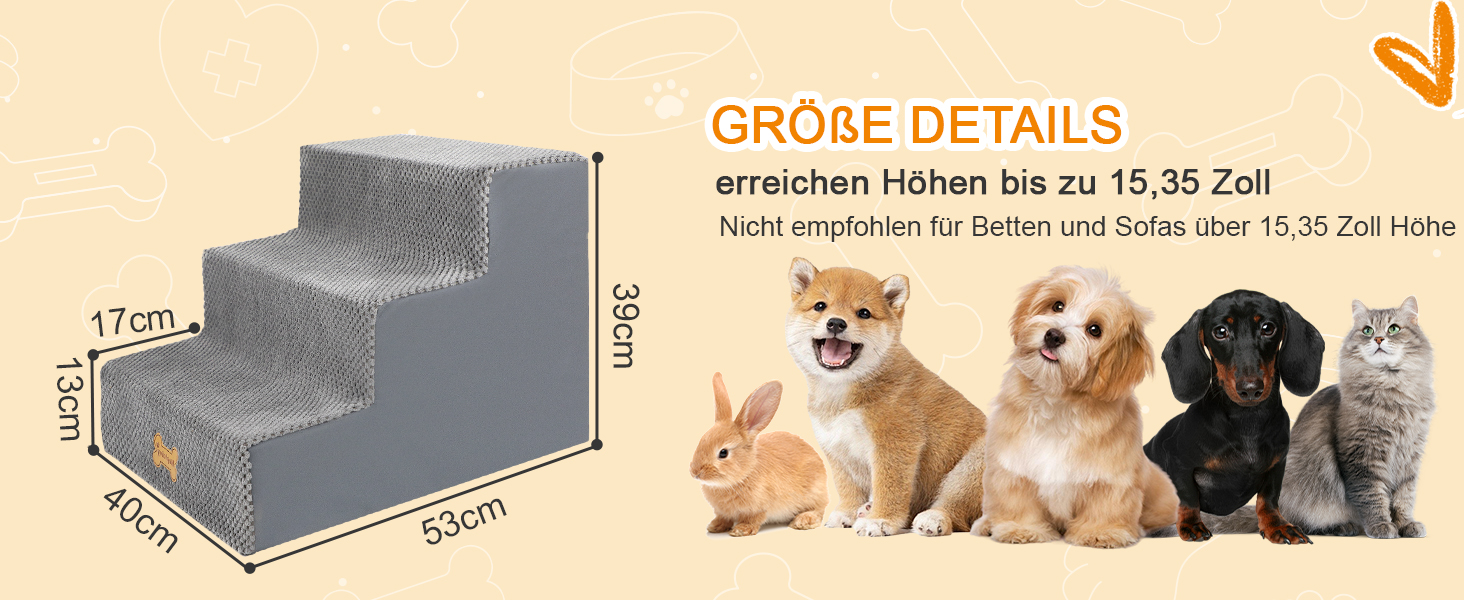 Сходинки для собак Непфайві: 3 сходинки, зручні для маленьких собак, знімний чохол, протиковзке покриття, 45x40x34 см (сірий)