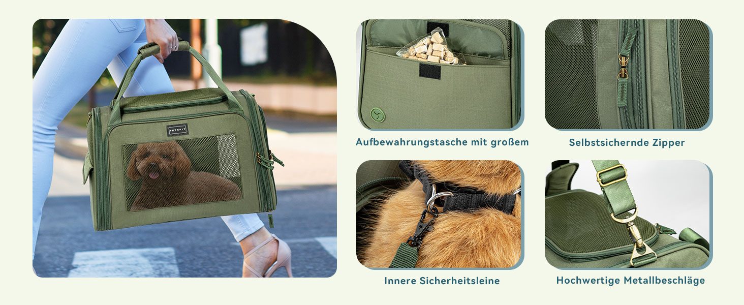 Транспортна переноска для котів та собак Petsfit, складна сумка-переноска, 47L x 30B x 30H см, оливковий колір