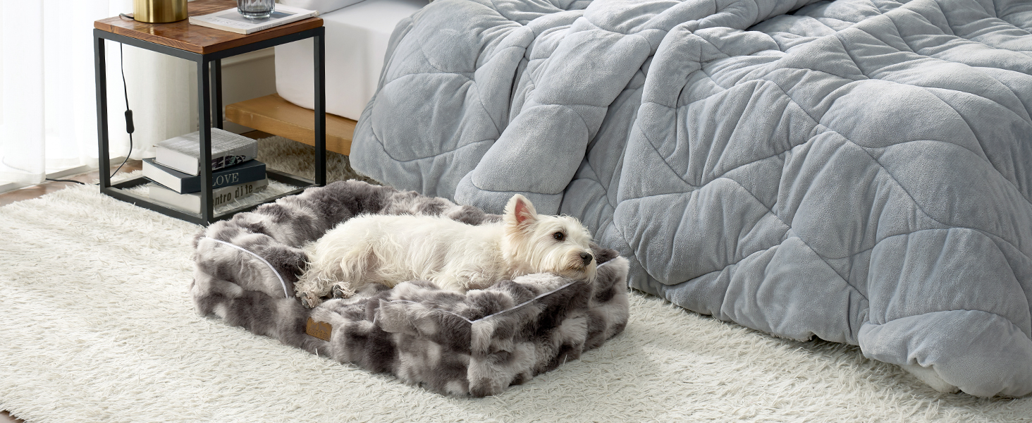Ортопедичне ліжко для собак з штучного хутра, великі породи, C-подібне ліжко XL сірого кольору Tie-Dye, м'яке, тепле, з водонепроникним покриттям, антиковзаюче, з високощільним пінополіуретаном, миється
