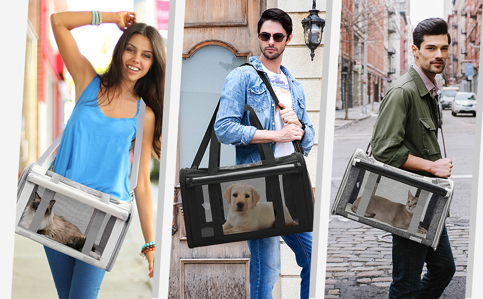 Транспортна переноска для собак та котів PETCUTE, складана, з внутрішнім ременем безпеки, схвалена авіакомпаніями, дихаюча, для подорожей та прогулянок, бежева