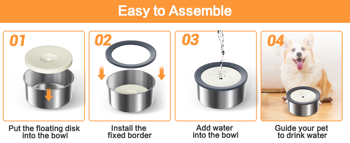 Нержавійна чаша для води для собак 2L, не протікає, без облизування, для дому, вулиці, авто