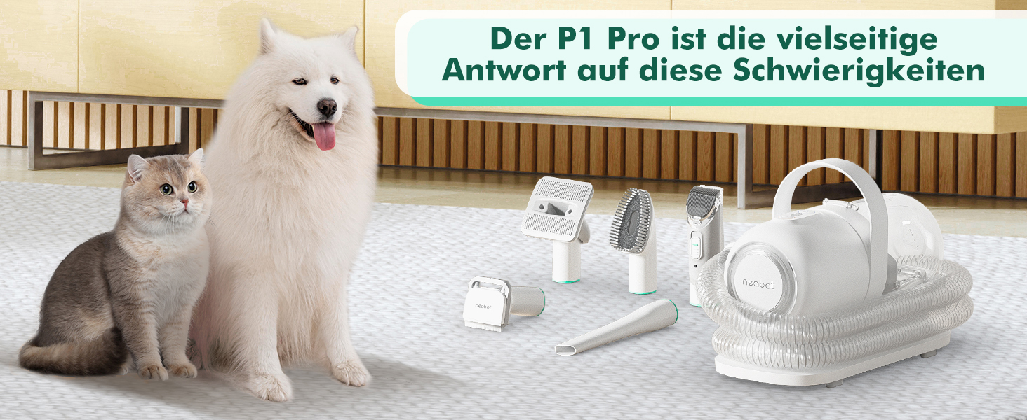 Набір для догляду за тваринами Neabot P1 Pro з пилососом для шерсті, професійні ножиці та леза для собак, котів та інших тварин, сірий перламутровий