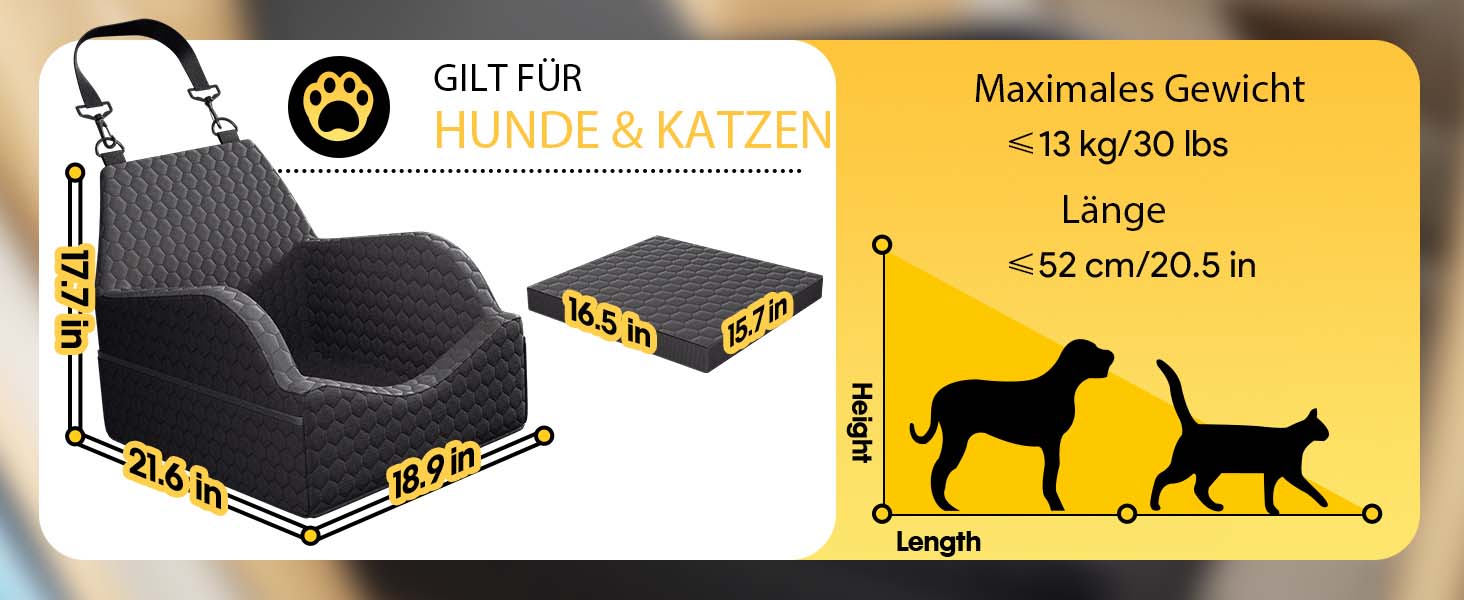 Автокрісло для собак UNICITII: безпечне та зручне автоліжко для собак малого та середнього розміру (до 13.6 кг), чорного кольору.