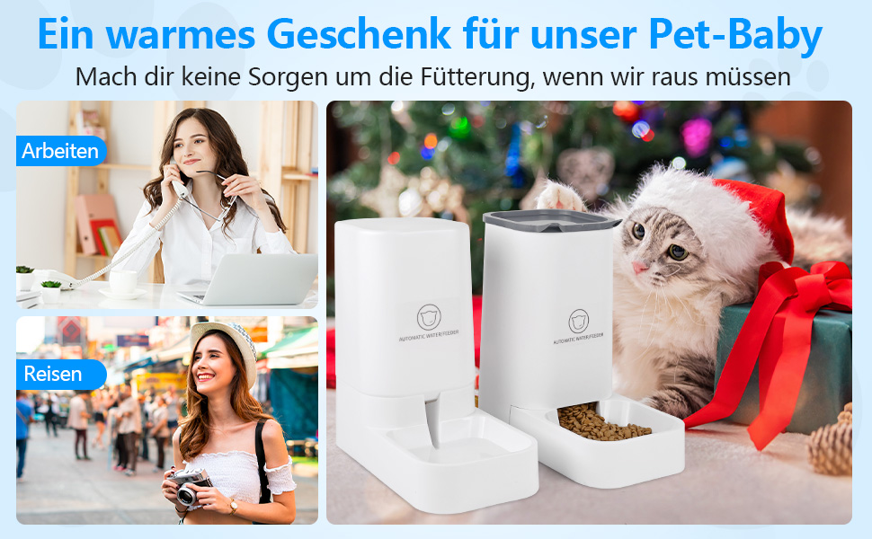 Автоматичний годівниця для котів Dreamhigh® з диспенсером води для собак, 2.1 кг корму та 3.8 л води, без батарейок, BPA Free, для подорожей, білий
