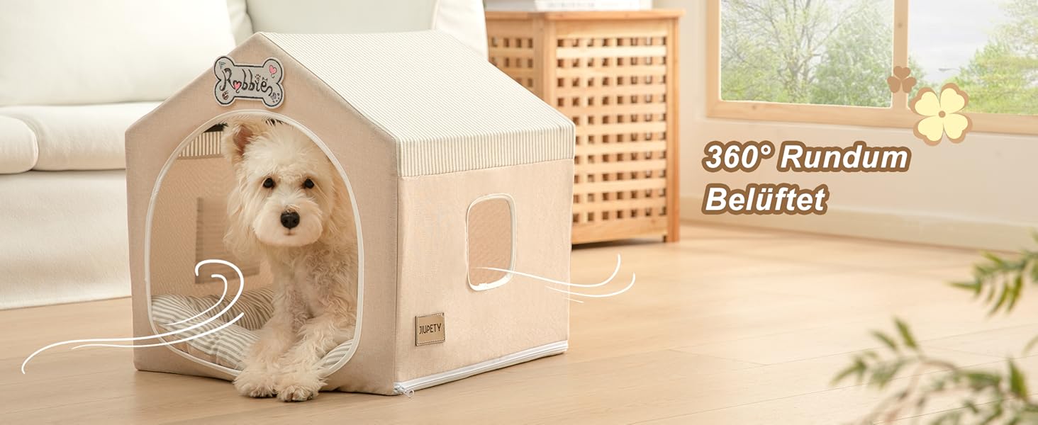 Будка для собак Jiupety, внутрішня, розкладна, для собак 4-9 кг, розмір M, 43x43x43 см, бежева