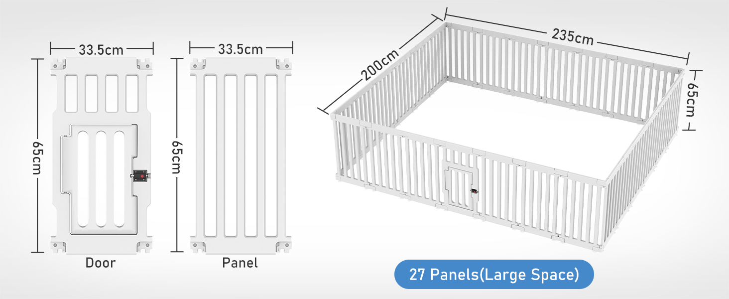 Клітка для цуценят FASRIOU Indoor 65 см, пластикове огородження для собак з антиковзкими присосками, вольєр для маленьких собак, 18 панелей (168 x 135 x 65 см), з окремими секціями