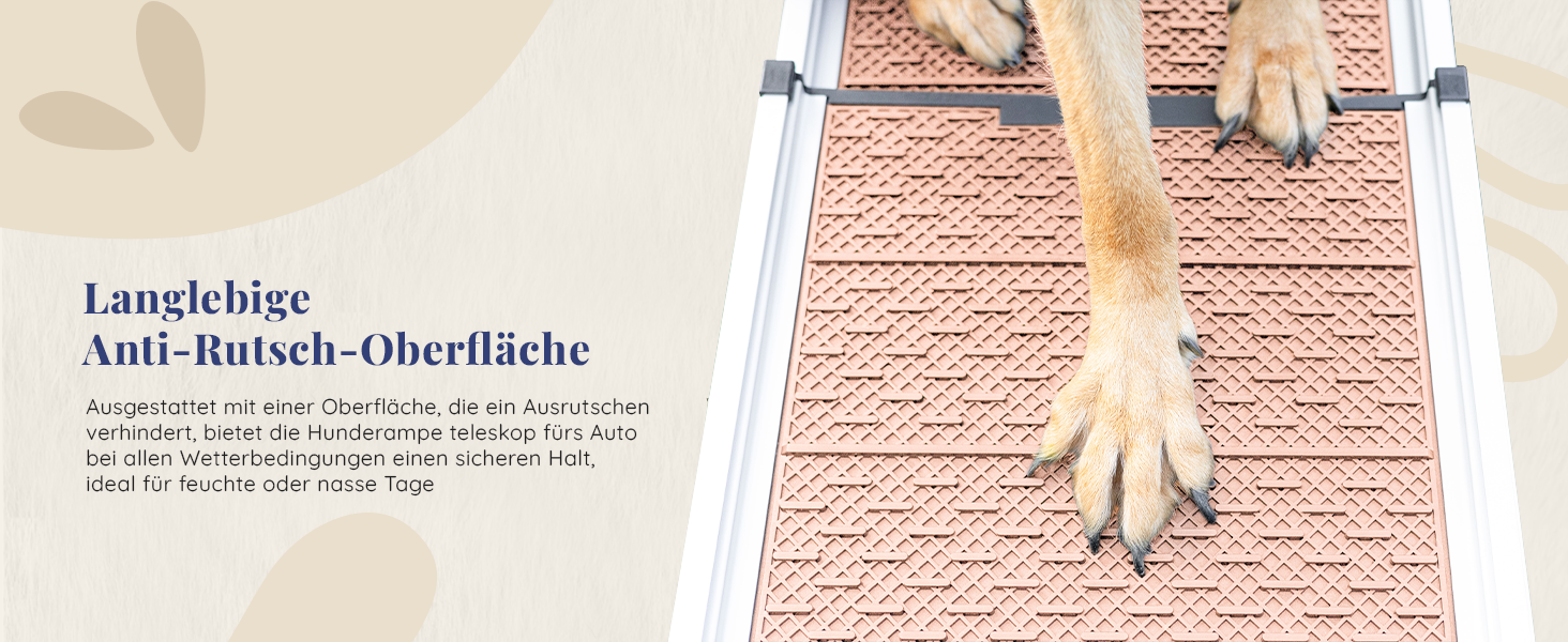 Рампа для собак у машину Klappbar - Складана, стабільна, протиковзка, для автомобілів та SUV до 90 кг, телескопічна алюмінієва рампа, з світловідбиваючими смугами, кріпильний кліп, для великих собак