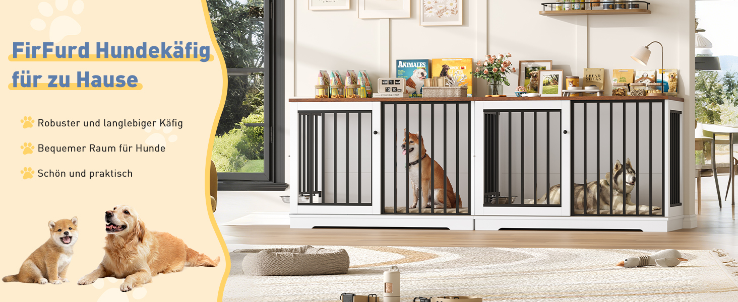 Клітка для собак FirFurd 120см: металева та дерев'яна, XXL, для дому, 120 x 90 x 60 см, коричнево-біла