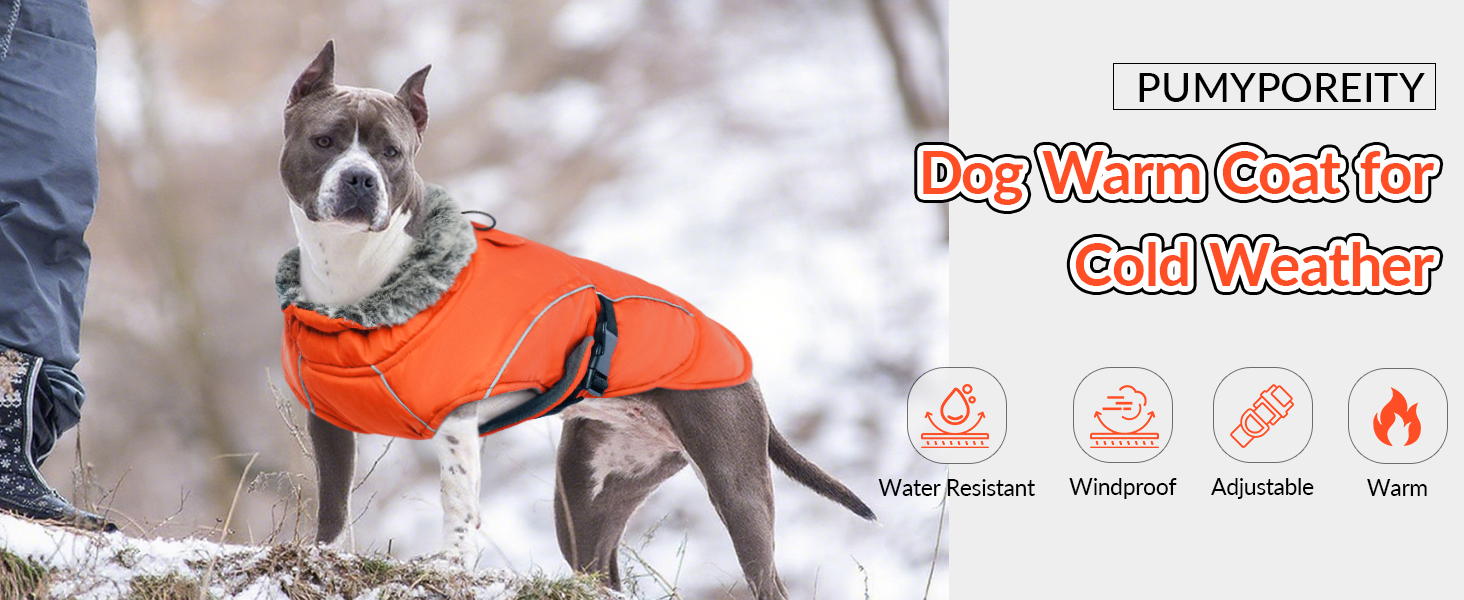 Зимовий одяг для собак, тепла куртка-жилет для великих собак, водонепроникна, з флісовою підкладкою, світловідбиваюча, з отвором для повідка (Помаранчевий, XL)