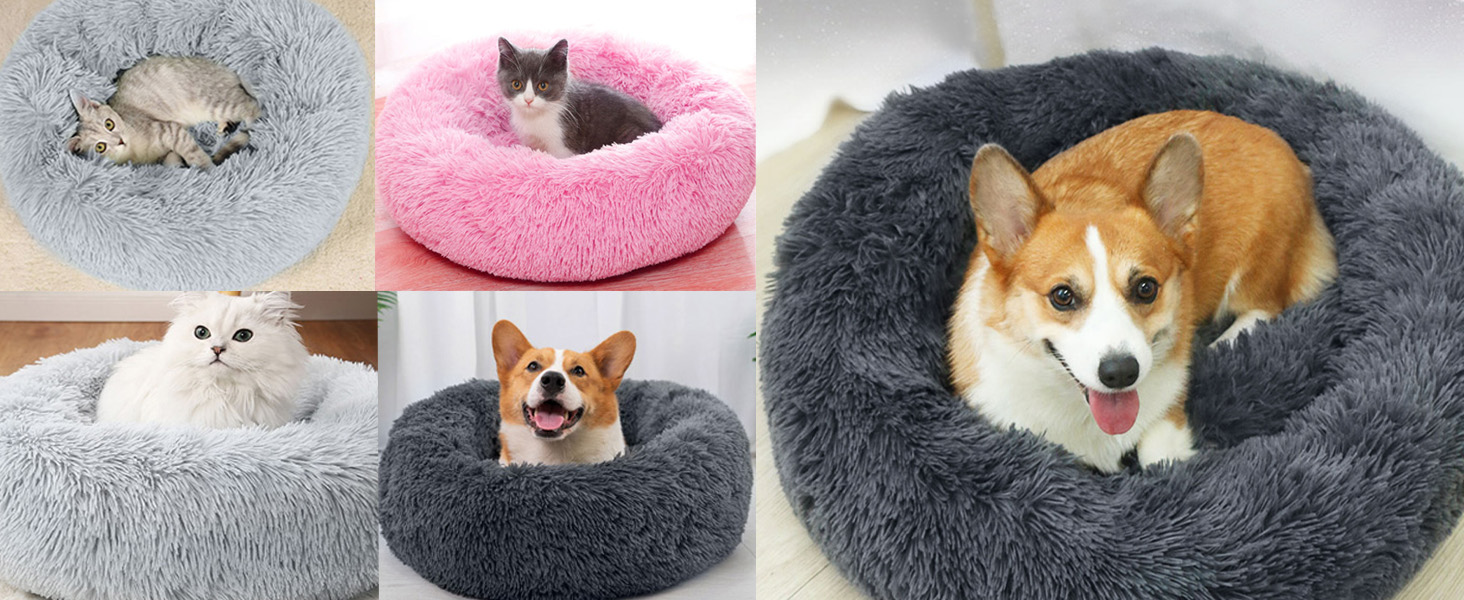 М'яке кругле ліжко для собак та котів 60 см – зручне доунат-ліжко, сіре, 60x60x20 см
