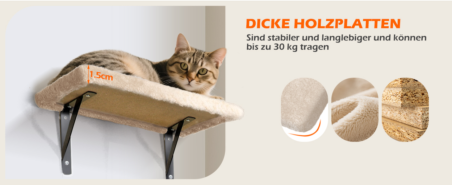 Кігтеточка-стіна для котів Eukue, комплект 10 елементів, великі настінні елементи з котячим будиночком, мостом та сизалевими стовпчиками, до 10 кг, бежевий колір