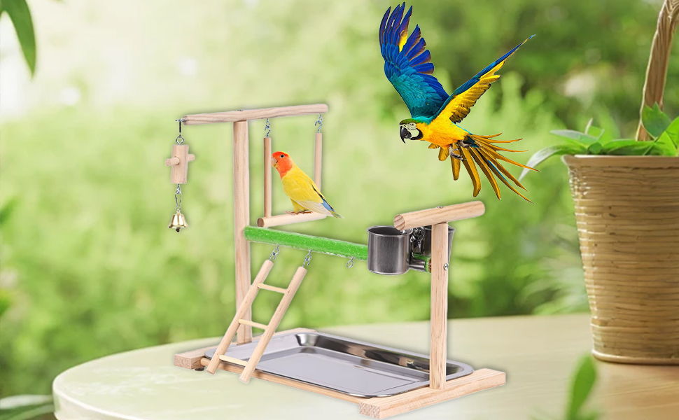 Ігровий комплекс Vogel Spielplatz для хвилястих попугаїв, з нержавіючою чашкою-годівницею, драбиною та підсідалом