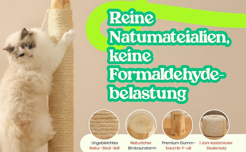 Преміум кігтеточка для котів 89 см - з натурального березового дерева, сизалевого мотузка, дерев'яної основи з березовим шпону, ідеальна для великих котів, безкоштовний запасний мотузок