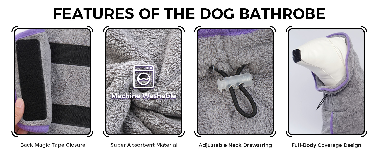Рушник для собак, халат для собак маленьких, середніх та великих порід, швидковисихаючий рушник з мікрофібри, халат для собак з клямками та регульованими стяжками (XS, сірий)