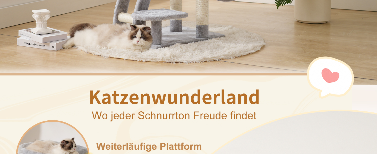 Кігтеточка Heybly Kratzbaum 75 см: кігтеточка-вежа з платформою, будиночком, гамаком, драбиною та іграшками для котів, сірий колір, HCT009SM