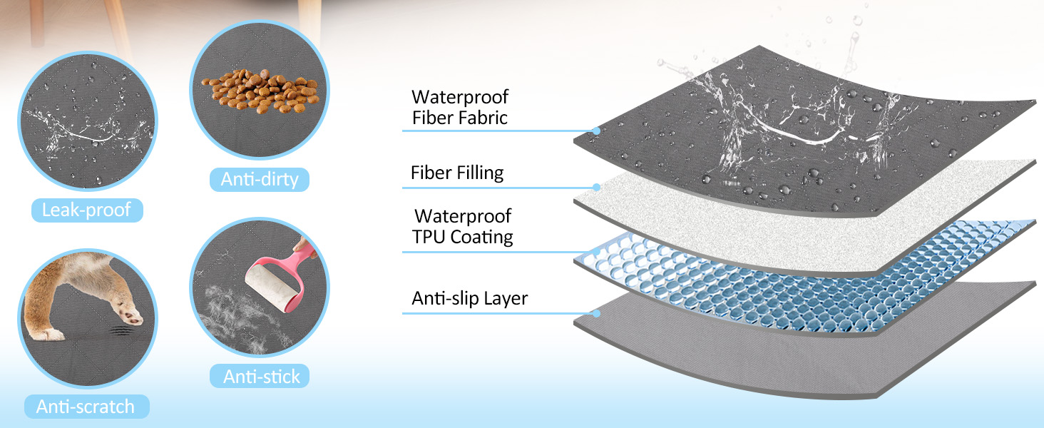 Водонепроникний килимок для собак на диван, ліжко та в авто - котячий килимок, захист дивану/ліжка, двосторонній захист від подряпин, можна прати, ідеально для великих/маленьких собак (сірий, 157x127 см)