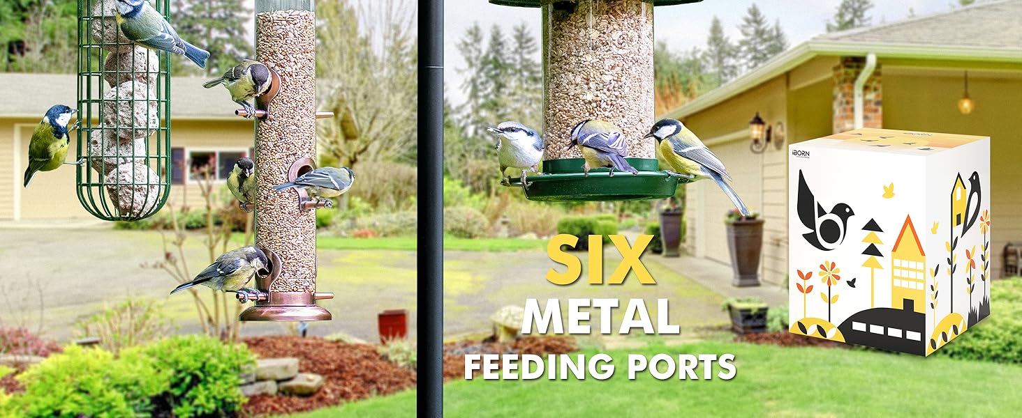 Годівниця для птахів iBorn, металева, з дахом, зелена, для цілорічного годування