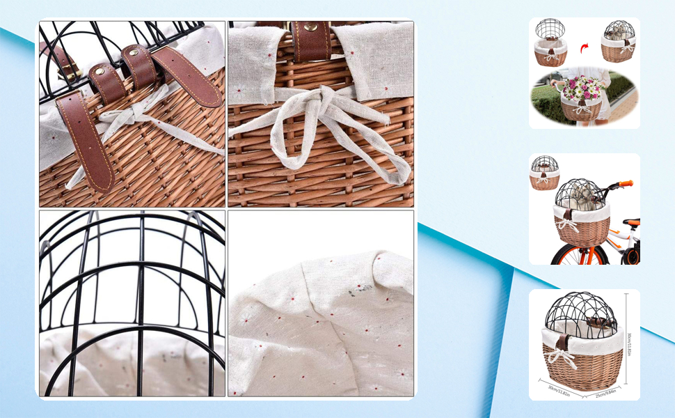 Корзина для собак на велосипед, корзина-переноска для собак, кошенят та цуценят, з плетеної лози, знімна, для подорожей та кемпінгу