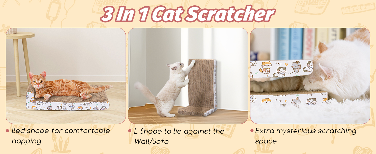 Кігтеточка для котів Nobleza Katze Kratzbrett 3 в 1 з котячою м'ятою, з екологічного картону, 43x24x15 см