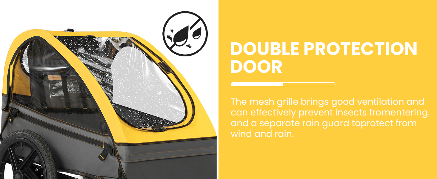 Причеп для велосипеда Sepnine для 2 дітей, від 12 місяців, швидко кріпиться, складаний, з 5-точковим ременем та кишеньками для зберігання, BT609-Жовтий