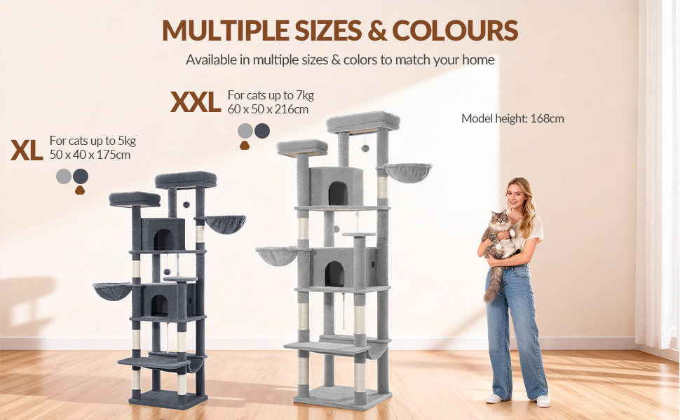 Дерево для котів Kratzbaum Groß 216 см, XXL, з 2 затишними будиночками, 2 платформами, 2 кошиками, гамаком, сірий, для дому