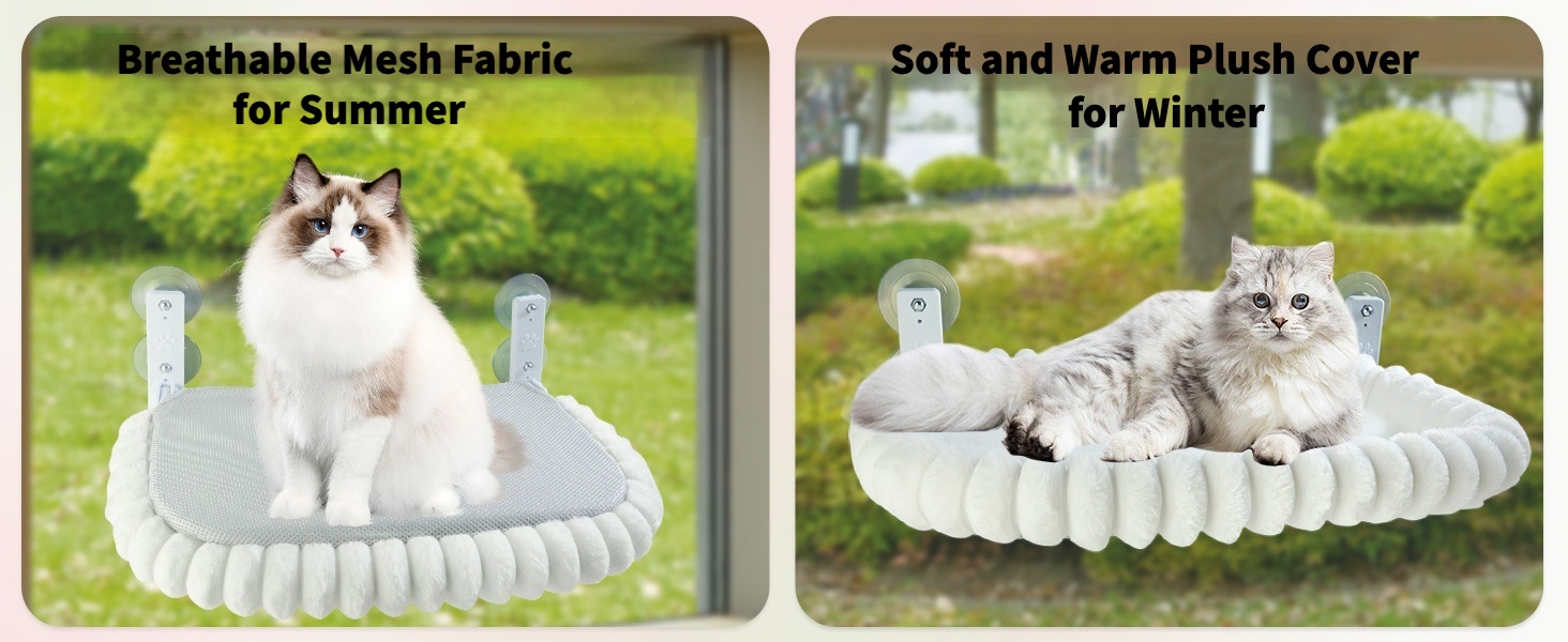 Килимок для котів на вікно CareCooo, лежанка для котів на вікно з м'яким знімним чохлом, стабільна лежанка для котів на вікно до 18 кг, розмір M (52x30 см), білий