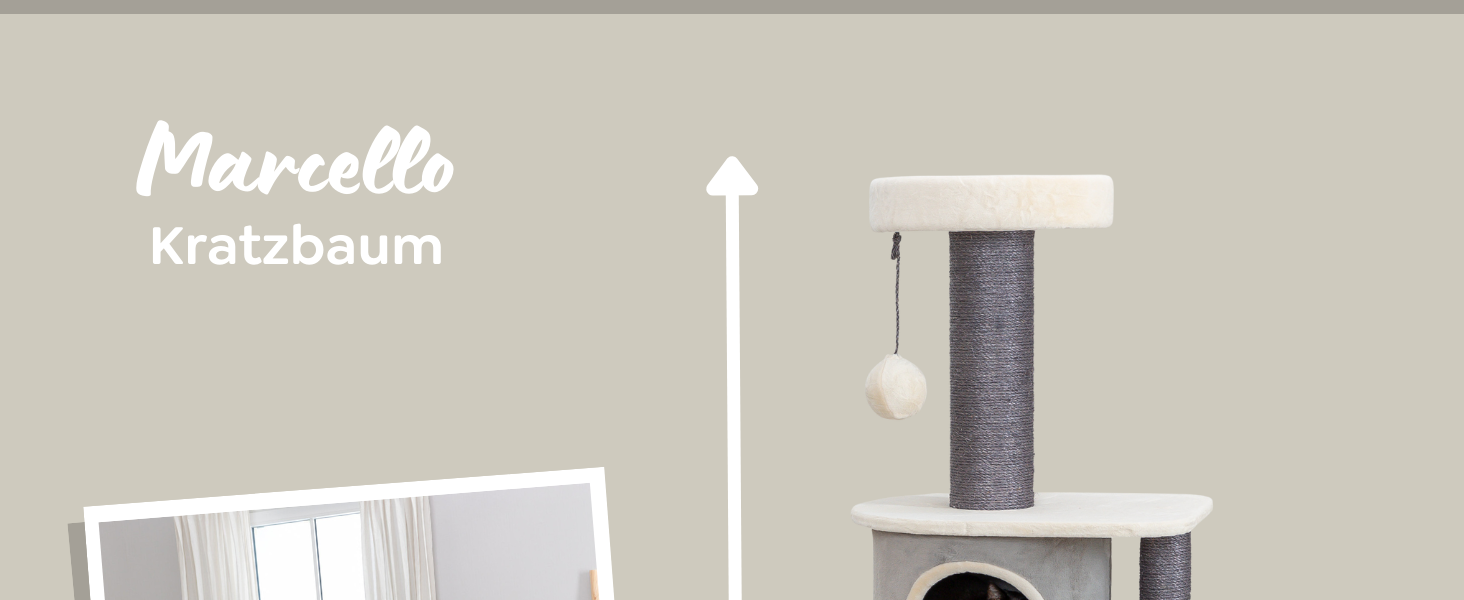 Дерев'яний будиночок для котів TRIXIE Marcello, 114 см, бежевий – багатоповерховий котячий будиночок з місцями для дряпання та іграми, стабільний та затишний