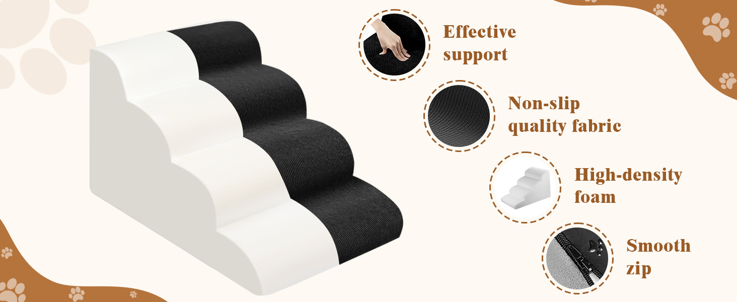 Сходинки для тварин JUOIFIP, 4 сходинки, для маленьких собак та котів, чорно-сі кольори, миючий, антиковзаючі